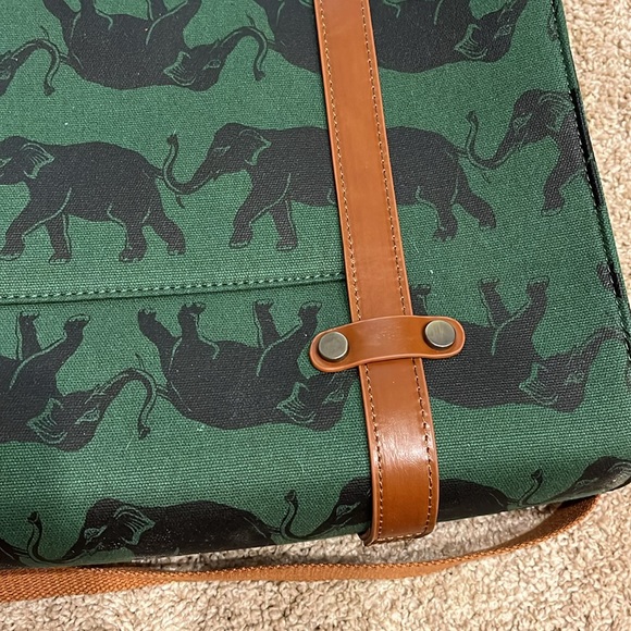 Mod Cloth Olive Green and Navy Blue Elephant Work Office Laptop Bag - Picture 2 of 5